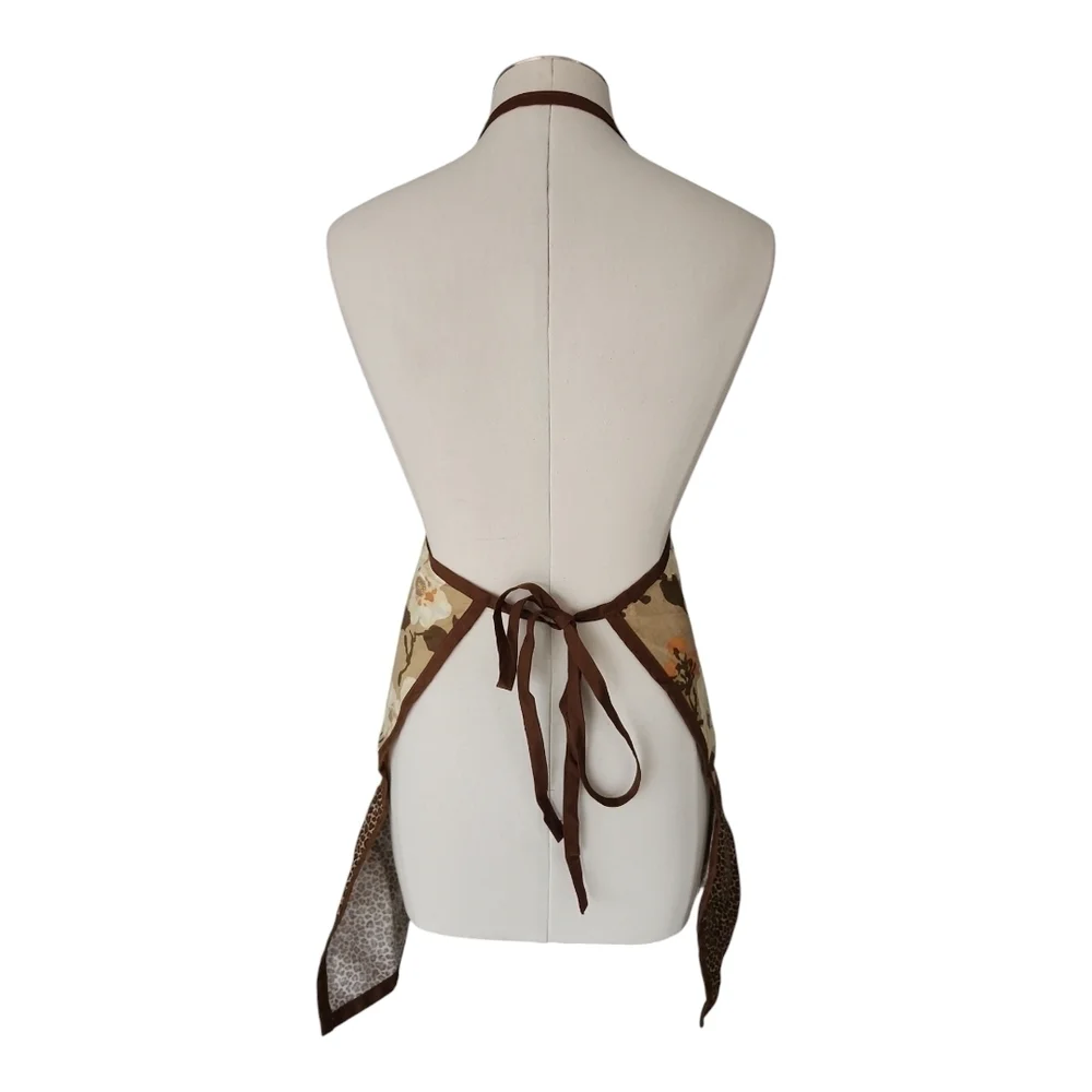Bagolitas Floral Apron with Brown Accents Ruffle Neutral Cooking Kitchen